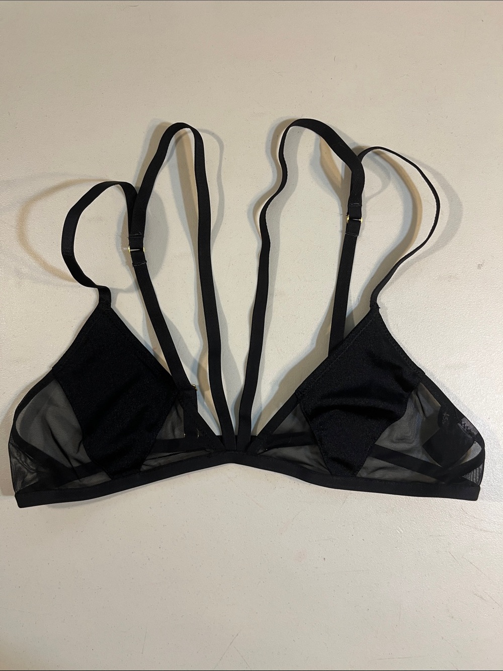 Tiger Mist Black Sheer Multi-Strap Triangle Bralette with Double Back Straps